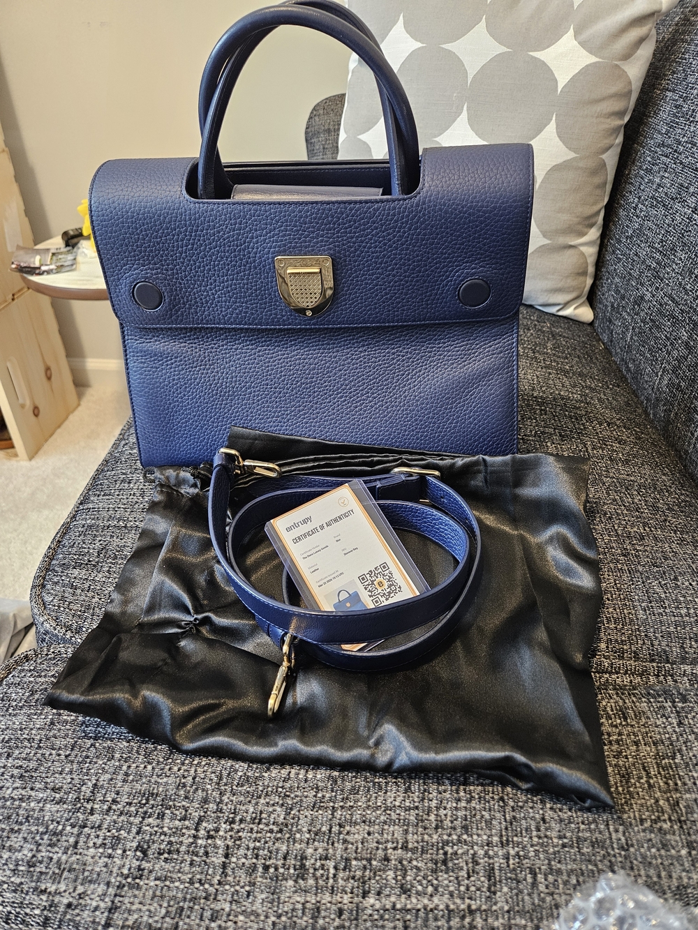 Cristian Dior Structured Blue Top-Handle Satchel - Picture 2 of 7